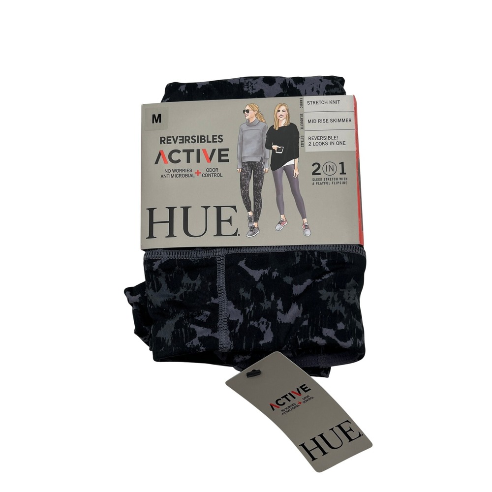 HUE Leggings Womens Medium Black Reversible Animal Skimmer Active U22807 Leopard